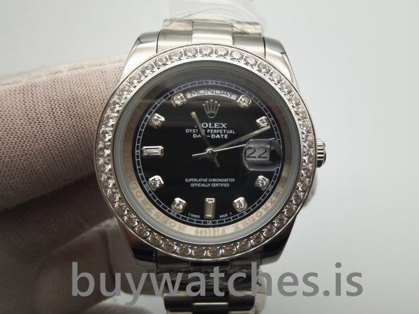 Rolex Day-Date 218349 Męski 41 mm czarny automatyczny zegarek z diamentami