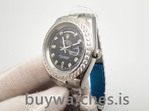 Rolex Day-Date 218349 Męski 41 mm czarny automatyczny zegarek z diamentami