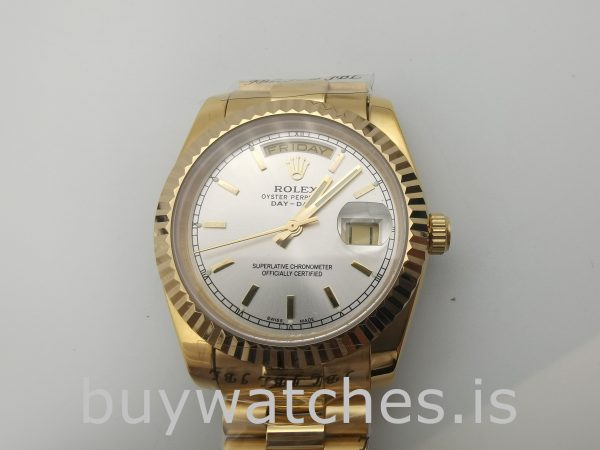 Rolex Day-Date 18238 Męski automatyczny zegarek ze srebrną tarczą 36 mm