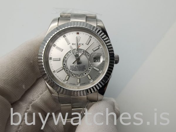 Rolex Sky-Dweller 326934 Męski zegarek z białą tarczą 42 mm ze stali
