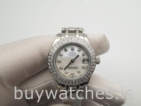 Rolex Datejust 81339 White Dial 34mm Damski zegarek z 31 kamieniami