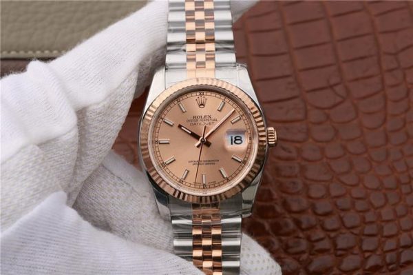 Rolex Datejust 116231 Replica Różowozłota tarcza Ladys 36mm Srebrny zegarek