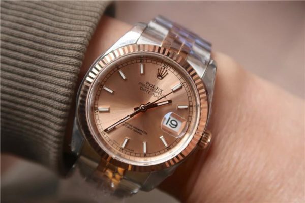 Rolex Datejust 116231 Replica Różowozłota tarcza Ladys 36mm Srebrny zegarek