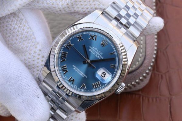 Rolex Datejust 116234 Replica Niebieska tarcza 36mm Srebrny damski zegarek