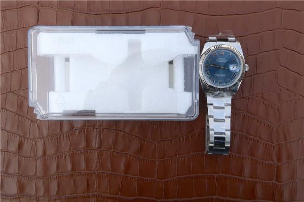 Rolex Datejust 116234 Replica Niebieska tarcza 36mm Srebrny damski zegarek